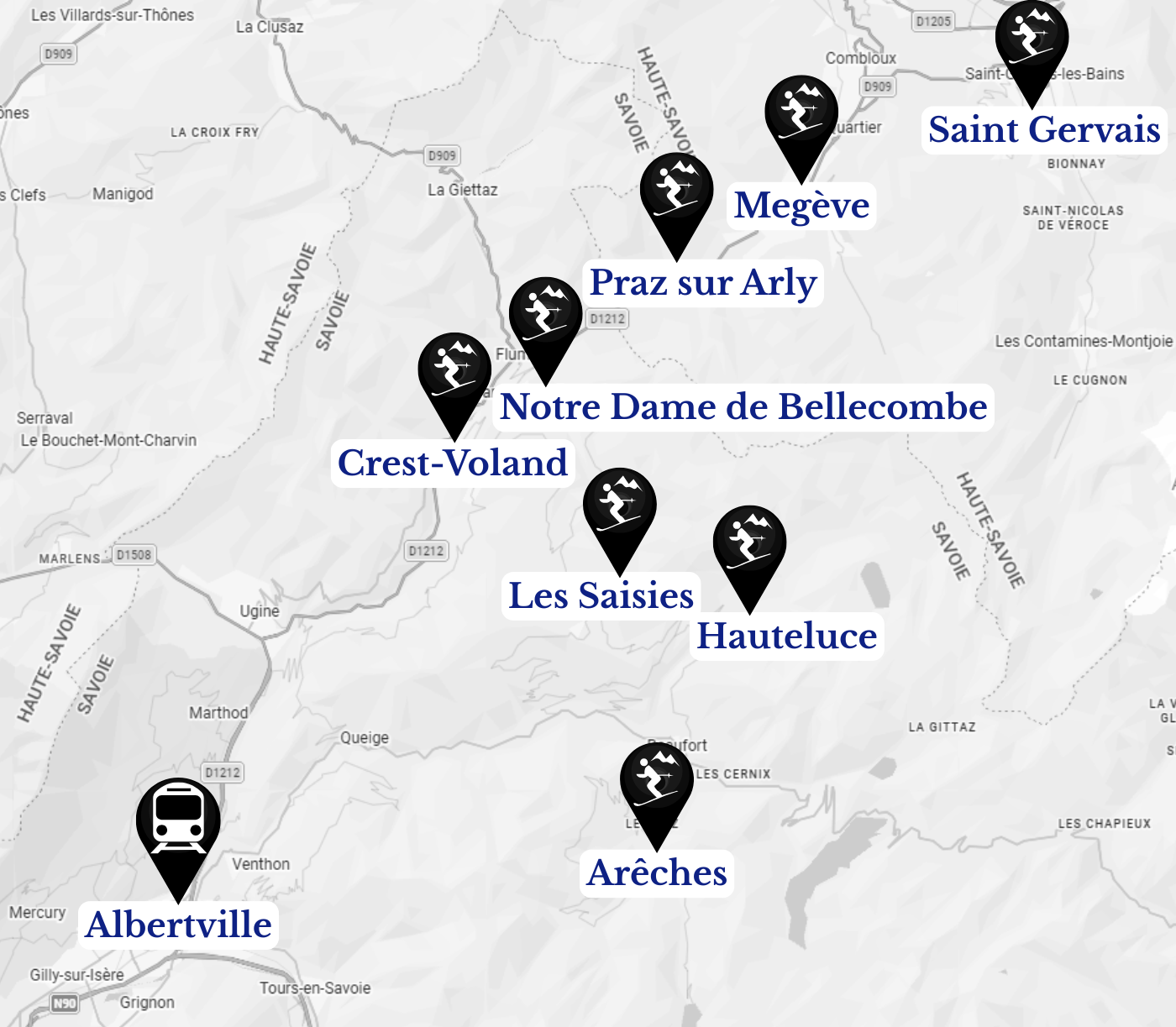 Carte zones desservies gare Albertville